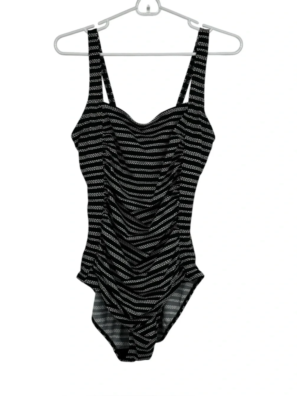 LL Bean 12 Black/White Nylon/Elastane Striped One Piece UPF 50+ Bathing Suit